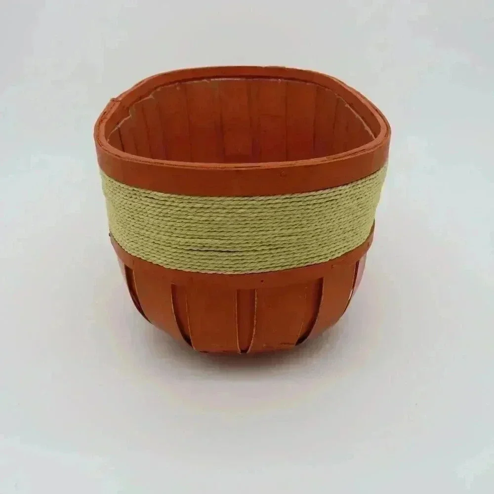 Woven Wood Plastic Lined Basket Planter MCM Vintage